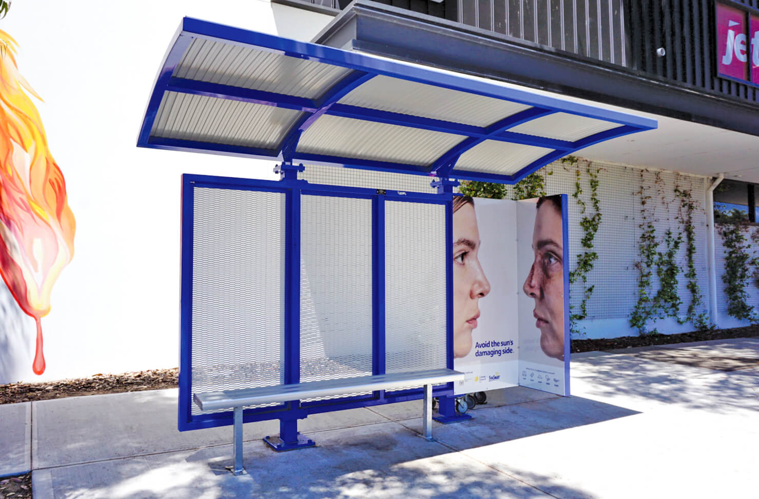 Bus stop featuring Cancer Council advertising campaign